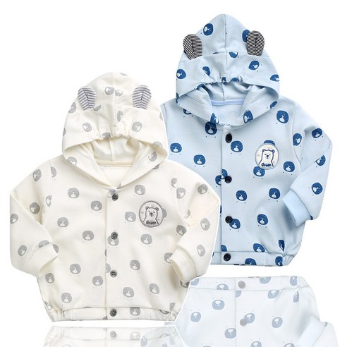 그린베베 국내생산 영유아용 봄가을용 곰탱이 후드점퍼