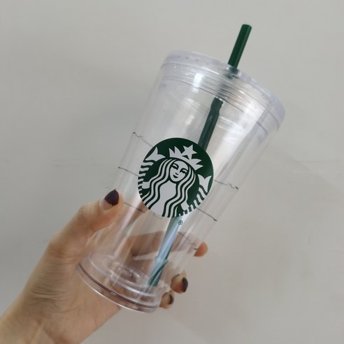 이중 콜드컵 투명 로고 시피 컵, 473ml, 투명한 뚜껑