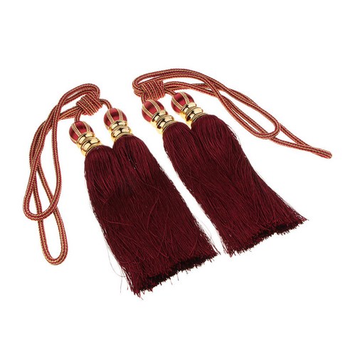 2 pcs 커튼 술 tiebacks 매달려 공 프린지 로프 커튼 침실 창 문 장식, 레드, 폴리 에스터