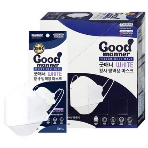굿매너 황사마스크 대형 KF94 화이트, 1개입, 50개