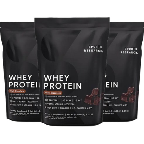 스포츠리서치 웨이 프로틴 아이솔레이트 단백질 보충제 더치 초콜릿 글루텐 프리, 2.27kg, 3개