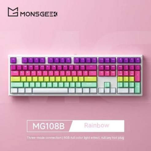 커스텀 기계식키보드 MONSGEEK MG108 무선 기계식 3 가지 모드 게임용 108 동적 RGB 핫 PC 게이머 맥 오피스, 없음, 없음, 18.Rainbow - TTC Gold Blue