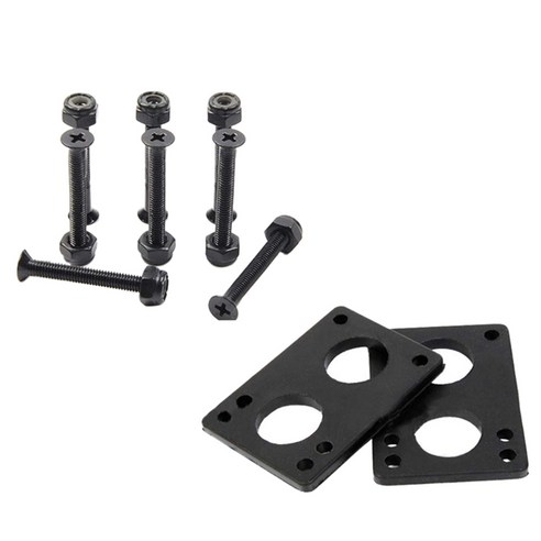 Retemporel 1 세트 스케이트 보드 라이저 패드 6Mm 고무 개스킷 33Mm 볼트 포함 롱보드 용 부품, 검은 색