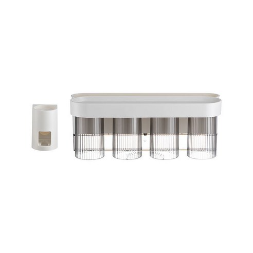 MOHEGIA 칫솔 홀더 비 천공 세트 치과 컵 홀더 치약 압착기 구강 세척 컵 보관 홀더, 흰색과 흰색 치약 장치 4 컵