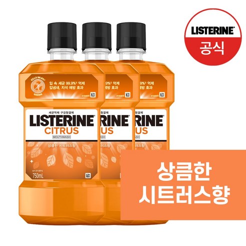 리스테린 내추럴 시트러스 구강쳥걸제, 750ml, 3개