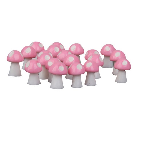 미니 핑크 버섯 피규어 인형의 집 장식 소품 세트(20PCS), 미니어처, 수지