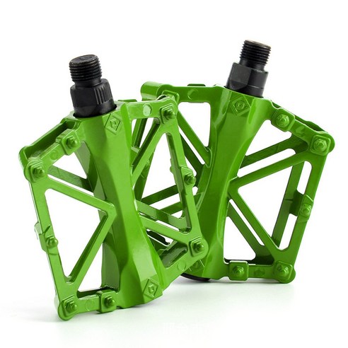 [XIG] MTB 자전거 용 자전거 페달 미끄럼 방지 핀이있는 플랫 페달 여행용 자전거 용 경량 알루미늄 합금 플랫폼 페달, 하나, Green