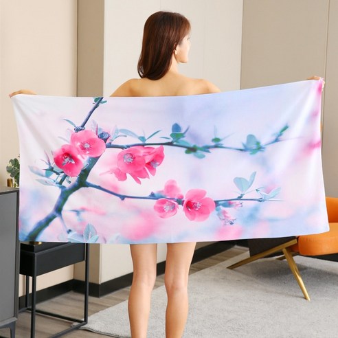 ZZJJC 디지털 꽃목욕타월 70*140 비치타월 극세사 흡수속건 스포츠타월, 한설랍매, 70*150
