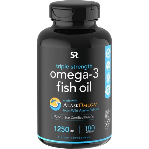 Sports Research 스포츠리서치 Omega-3 Fish Oil 오메가-3 Triple Strength 1 250 mg, 180정, 1개