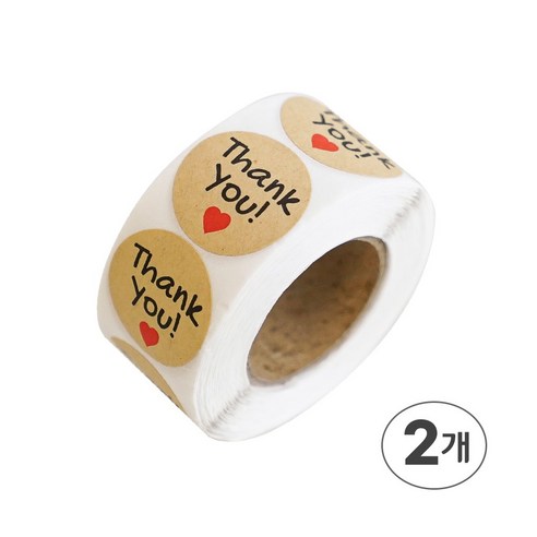 디어플레이스 포장 데코 롤 스티커 500매 15종, 2롤, T-4_땡큐 크라프트 원형 x 2.5cm