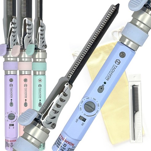 타키온 프로페셔널 전문가용 파스텔 세라믹 원권아이롱 9가지 사이즈 +카본꼬리빗, 파스텔컬러_블루, 08mm