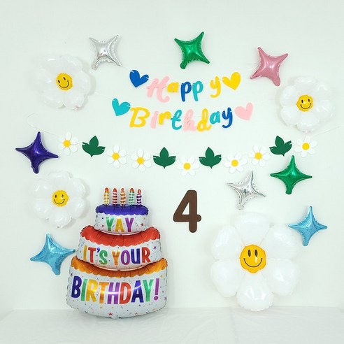 하트팝 플라워 숫자펠트가랜드 파티호일풍선 생일파티용품 세트, 1세트, 4번세트