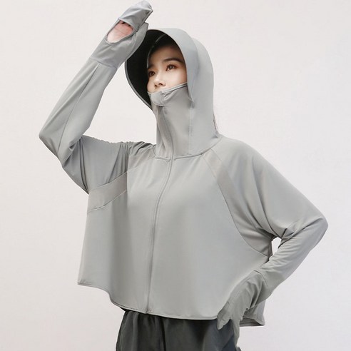 ANYOU 여성용 햇빛 차단 점퍼 여성 햇빛차단 쿨링 바람막이 자외선차단 후드집업, 글러브-다이산그레이