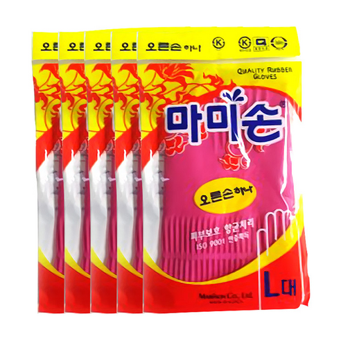 마미손 고무장갑 오른손하나, 핑크, 대(L), 5개