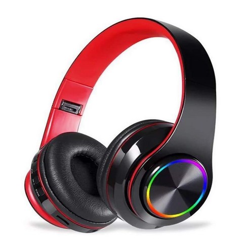 B39 무선 블루투스 헤드폰 게임 오버이어 헤드셋 마이크 이어폰, Red-Black