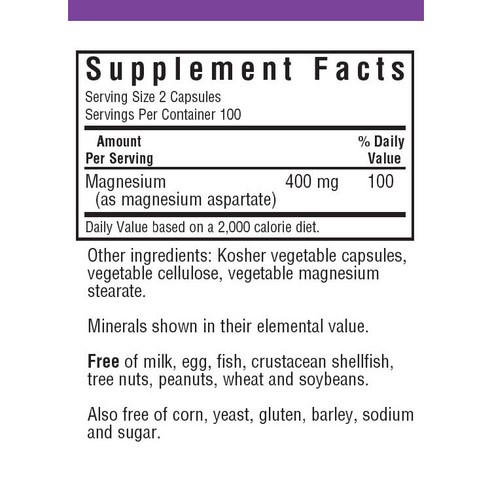 블루보넷 마그네슘 아스퍼테이트 400mg 베지터블 캡슐 글루텐 프리 무설탕