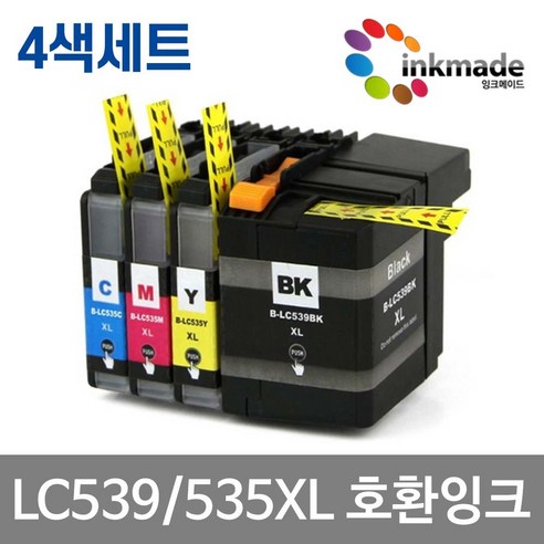 브라더 LC539XL LC535XL 호환 잉크 4색세트 MFC-J200 DCP-J100 재생, 1개 프린터/복합기