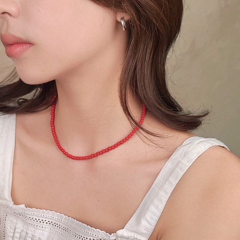 초콜리트쥬얼리 컬러 볼 4mm 구슬 비즈 레이어드 포인트 블랙 목걸이 -5color