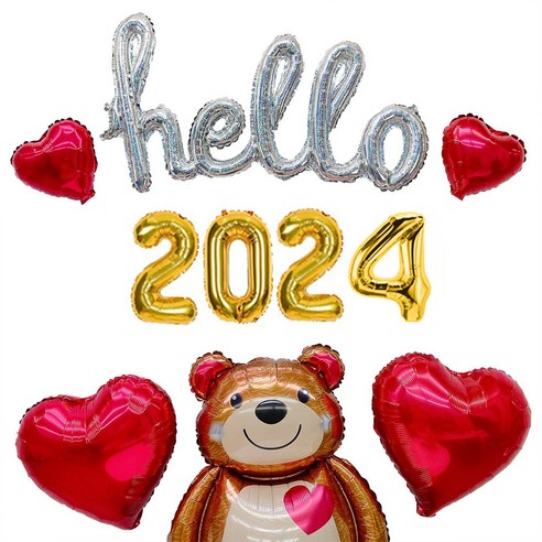 파티몬 hello 2024 새해 연말 홈 파티 풍선 8종 세트, 3) hello 필기체홀로그램 + 숫자 골드, 1개