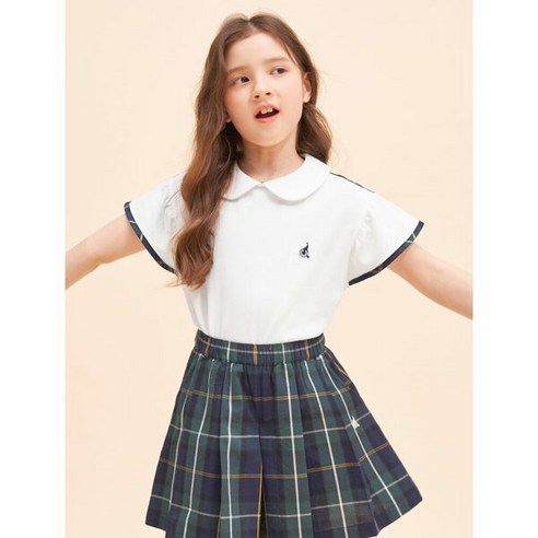 [정품인증] 332713 [BEANPOLE KIDS] 여아 헤릿 체크 배색 피케 티셔츠 화이트 (BI3342G021)