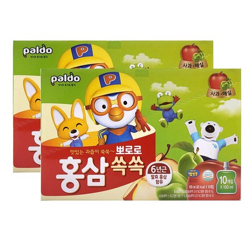 (올따옴) 팔도 뽀로로 홍삼쏙쏙 사과매실 100ml 20개