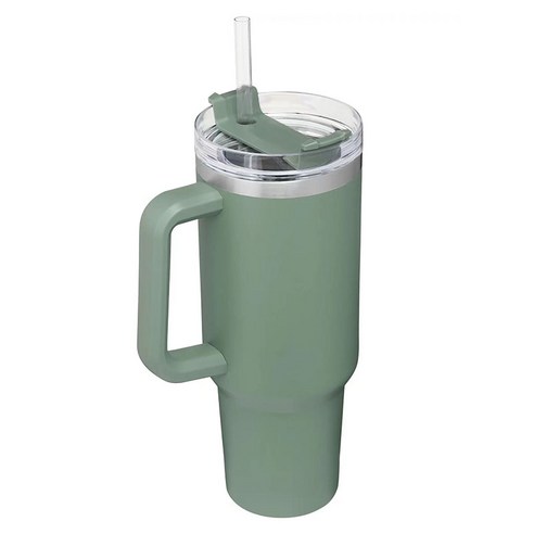 1200ml 대용량 손잡이 텀블러 보온보냉 빨대 콜드컵, 녹색