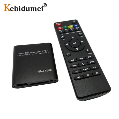 휴비나인 HD고화질미디어변환기 풀 HD 1080P 미디어 비디오 플레이어 HDMI 호환 VGA AV USB SD MMC Mpeg2HD TV 박스 Mkv H264 HDD 멀티미디어, BlackEU Plug