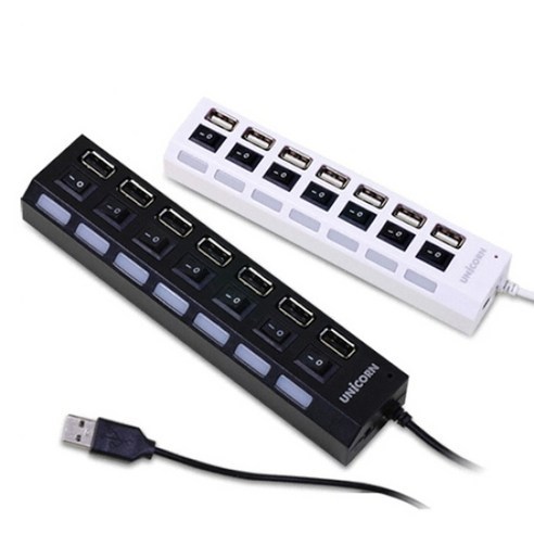 유니콘 XH-800A USB2.0 7포트 유전원 USB허브, 화이트