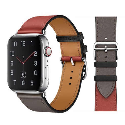 100% 정품 소가죽 iWatch 루프 팔찌 밴드 Watch 7 6 SE 5 4 41mm/45mm iWatch 6 5 4 호환 44mm/40mm 38mm/42mm, Noir Brique Etain, 38mm/40mm/41mm