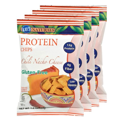 케이스네츄럴스 프로틴 칩 칠리 나초 치즈, 34g, 4개