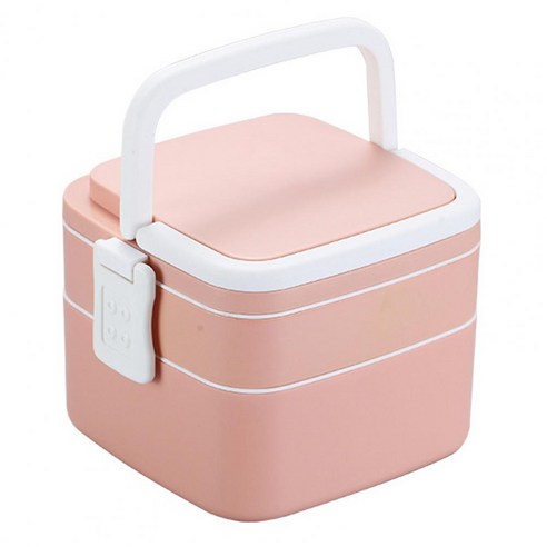 Eco-Friendly Bento Box Leak-proof Sealed Double Layer Large Capacity Sealed Lunch Box Outdoor Food C, Pink   Square
