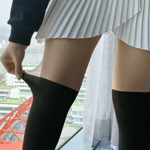 나나리 골프 스타킹 투톤 페이크 반반 오버니삭스 2P