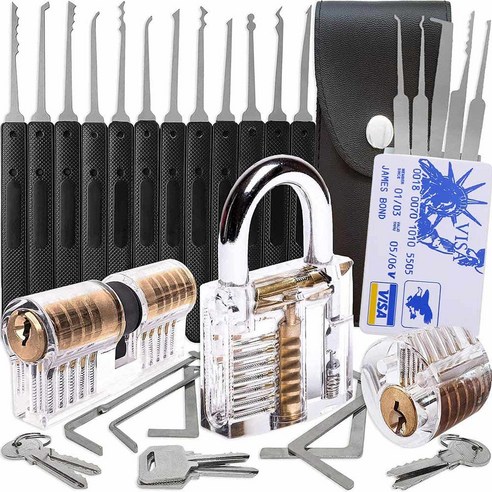 25pcs 락픽세트 멀티 픽 투명 자물쇠 락픽 키트 연습용 locksmith set car/lock picking card, 1세트