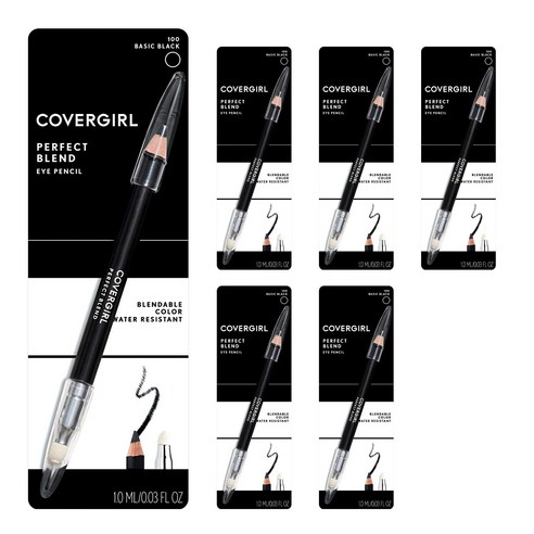 커버걸 퍼펙트 블렌드 아이 펜슬, Basic Black, 6개