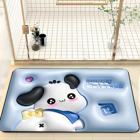 동물 프린트가 있는 욕실 거실 및 현관용 매트입니다., 블루 개, 1개