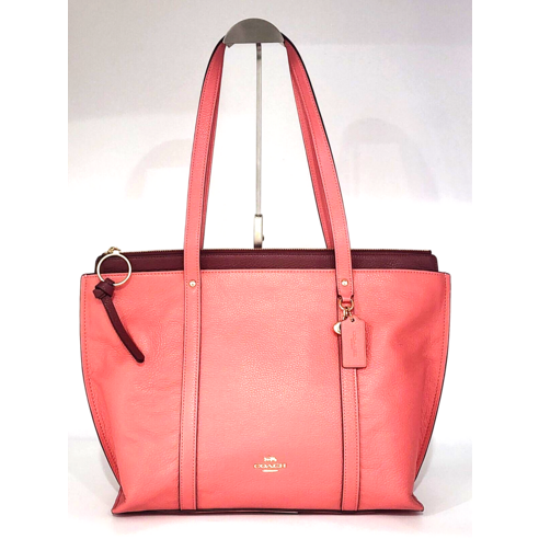 코치 라지 페블 가죽 메이 토트 IM브라이트 코랄 1573 태그가 미니