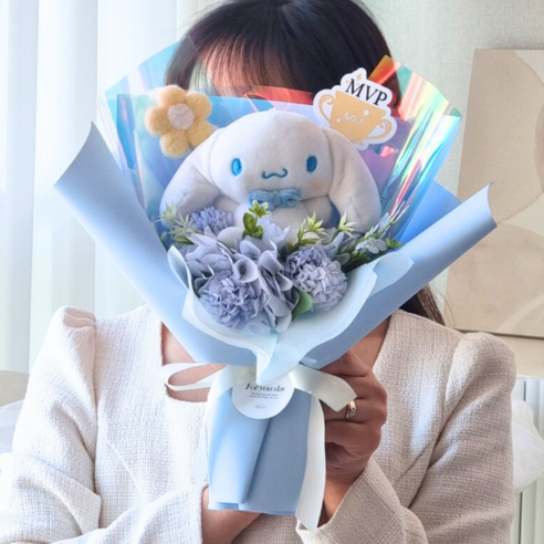 비씨앤디 산리오 트로피 인형꽃다발+반짝반짝LED, 1개, 하늘빛 시나모롤