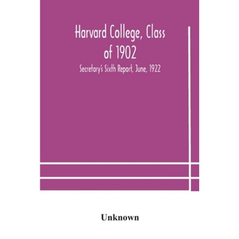 Harvard College Class of 1902: Secretary''s Sixth Report June 1922 Paperback, Alpha Edition, English, 9789354178160