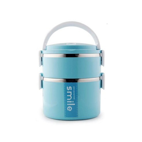[SW] 휴대용 보온병 도시락 식품 용기 도시락 상자 스테인레스 스틸 단열 전자 레인지 도시락 용기 가방 포함, Blue 2 layers