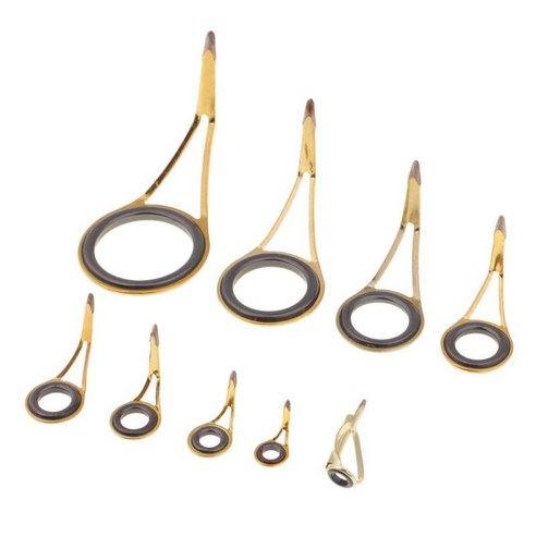 9pcs 낚싯대 가이드 탑 팁 링로드 수리 키트로드 빌딩 스테인레스 스틸 프레임, 골드, {"수건소재":"스테인레스 스틸"}