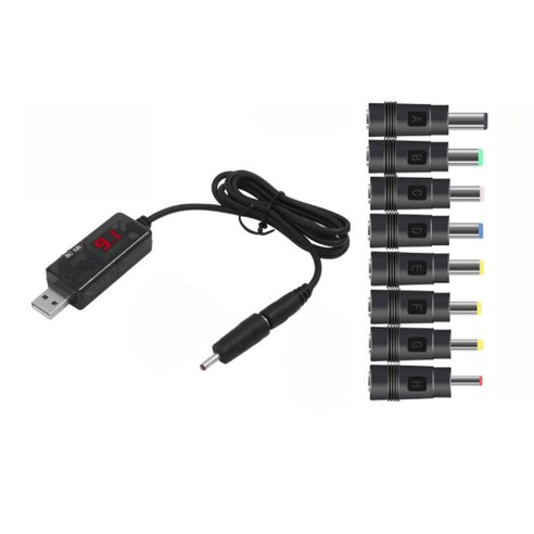 USB 5V를 9V/12V로 변환하는 차량용 승압 전원 컨버터 케이블 젠더 8종 세트