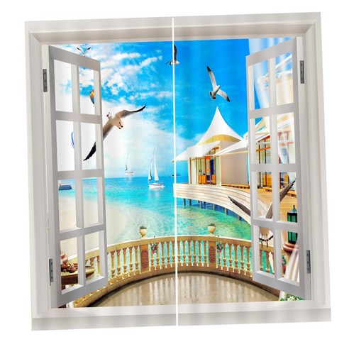 WJSHOP 2Pcs 풍경 풍경 창 문 커튼 블라인드 3D 인쇄 된 장식, 10, 폴리 에스터