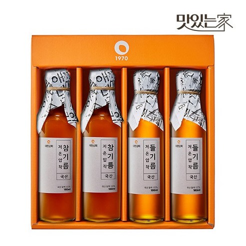 50년전통 대현상회 저온압착 국산 참기름 들기름 180ml 4병 선물세트 (선물케이스포장) - 참기름 | 쿠팡