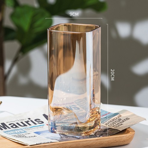 DFMEI 북유럽 스타일 간단한 마법의 유리 꽃병 수경 꽃 꽃꽂이 작은 꽃병 거실 수경 크리 에이 티브 장식, 90 스퀘어 실린더 일류 제품 (전기 앰버), DFMEI 중간