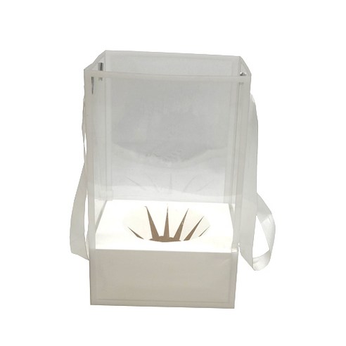 다용도쇼핑백 PP투명 엣지케리어(중 - 화이트 5개1세트 (20-16cm높이32cm) 종이백 종이쇼핑백 화분봉투 꽃가방 꽃바구니가방