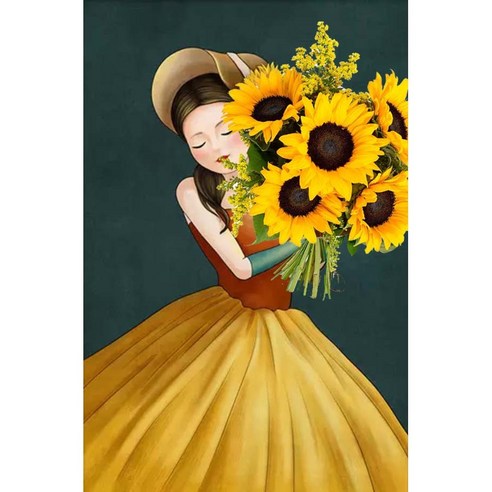 지산 보석십자수 캔버스형 50 x 40 cm DIY 세 트, AD30 해바라기와 소녀, 1세트