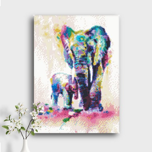 오늘의오브제 DIY 보석십자수 캔버스형 40x30cm, A3_19_COLORFUL ELEPHANT 2, 1개