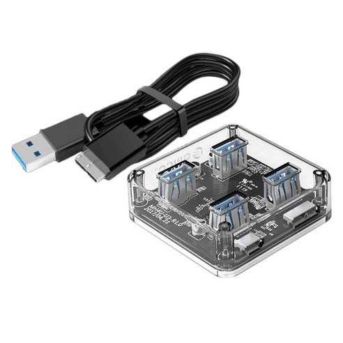 휴대용 투명 미니 허브 4 포트 USB3.0 어댑터 분배기 플러그 앤 플레이 최대 5Gbps의 높은 전송, 30cm 케이블, 57x57x20mm, PC