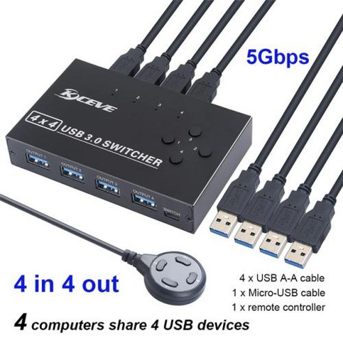 USB 3.0 스위치 KM 선택기 컴퓨터 노트북 PC 호스트 공유 KVM 스위처 박스 프린터 마우스 키보드 U 플래시 4 장치, 1) 4 USB 3.0 SWITCH KM