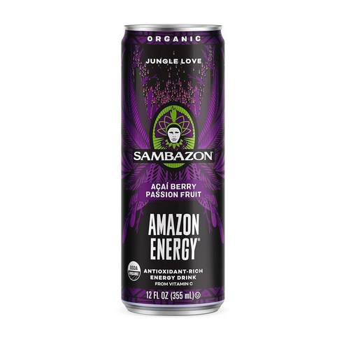 Sambazon 유기농 아마존 에너지 드링크 정글 러브 아사이 베리 및 패션프루트 355ml(12온스), 1개, 355ml